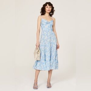 Yumi Kim Good Times Light Blue Floral Midi Dress with Spaghetti Straps